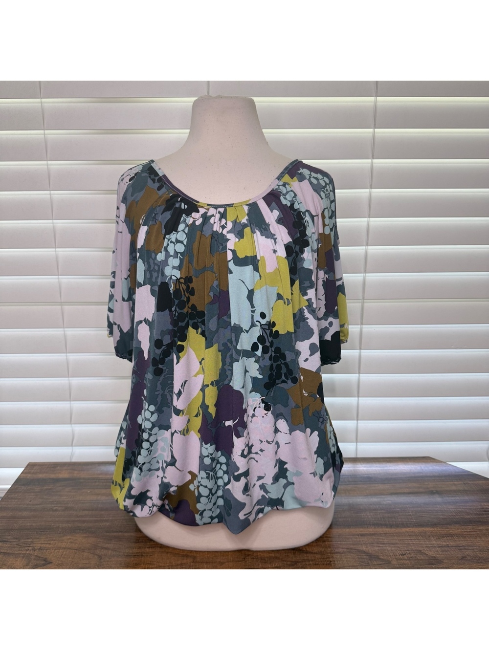 Grace Elements XL Floral Patterned Short Sleeve Blouse